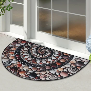 Semicircular Crystal Velvet Cobblestone Stereoscopic Living Room Carpet Visual Corridor Mat Hotel Bedroom Stone Floor Door Mat 1