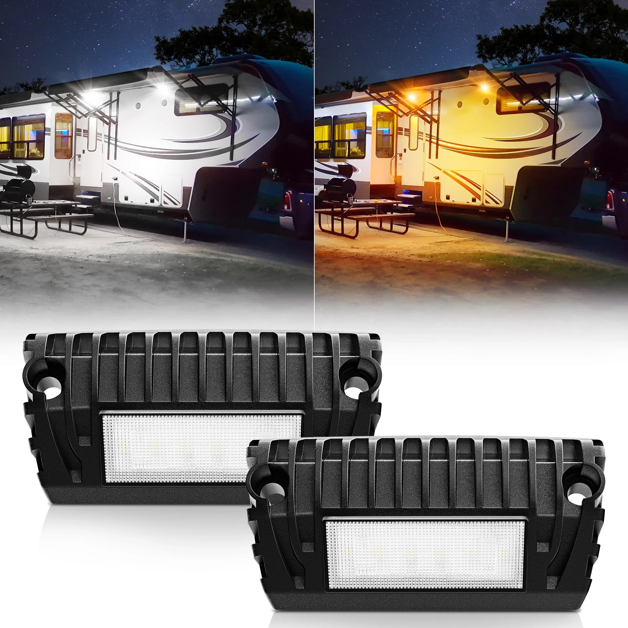 MICTUNING RV Outdoor LED Porch Light White Amber Two-Tone Waterproof Interior Wall Lamps Light for RV Trailers Campers Car