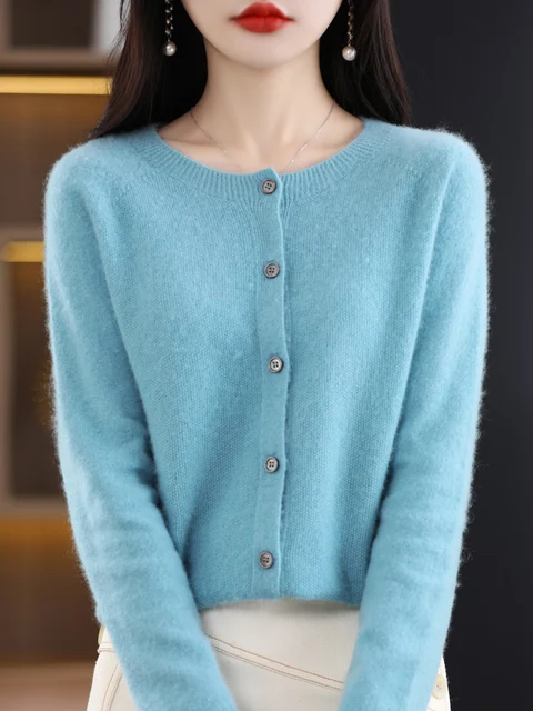 Femmes pull en cachemire 100% laine mérinos tricoté Cardigan automne hiver tricots col rond femme couleur unie décontracté haut tendance 4 Femmes pull en cachemire 100% laine mérinos tricoté Cardigan automne hiver tricots col rond femme couleur unie décontracté haut tendance 4