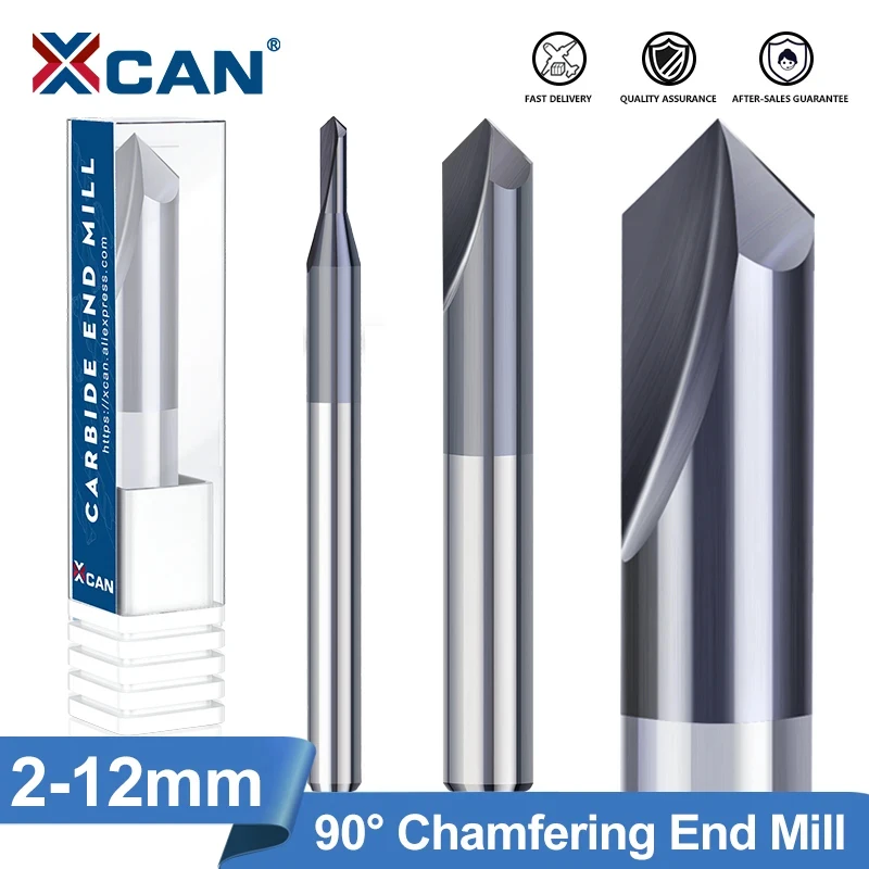 XCAN Milling Cutter Chamfer End Mill 90 Degrees 2 12mm 2 Flute Carbide, Countersink Deburring Router Bit