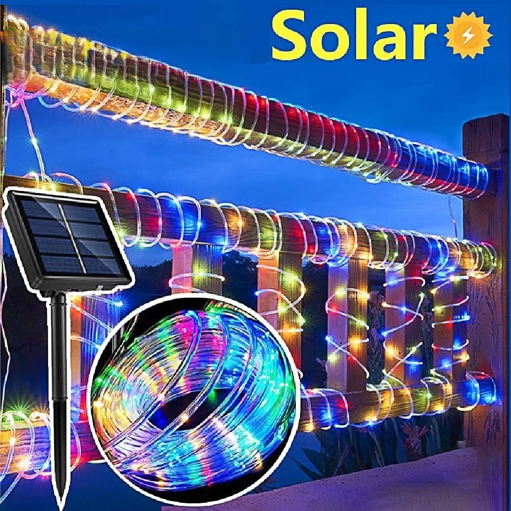 Solar Rope Lights Solar LED Light Path Deck Outdoor Garden Solar String Lights Waterproof Outdoor Lighting Strips 8 Light Modes