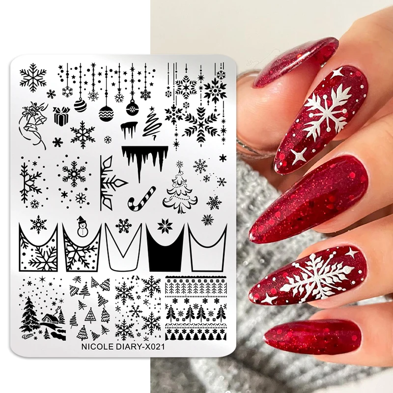 Nicole Dagboek Kerst Nagel Stempelplaat Sjabloon Sneeuwvlok Santa Claus Afbeelding Stencil Mal Nagel Stempelen Lak Printtools