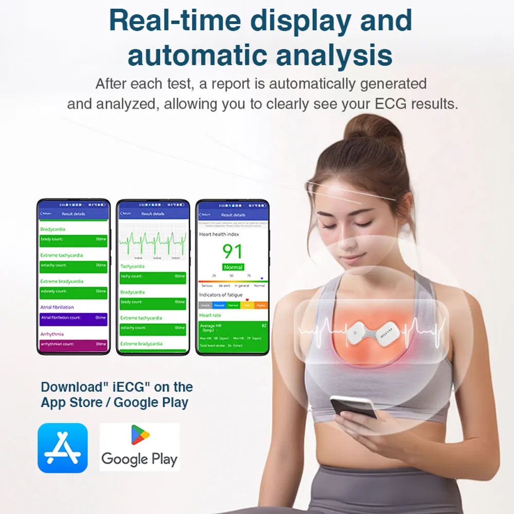 Wearable ECG Monitor, Dynamic ECG,Sports Heart Rate ECG EKG Monitor,Cardiac Monitoring Bluetooth Data Analysis ,Rechargeable