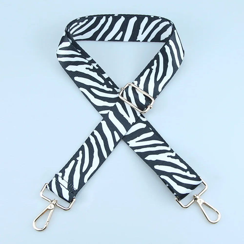 Elegant Black and White Embroidered Nylon Bag Strap for Women - Adjustable Crossbody and Shoulder Accessory