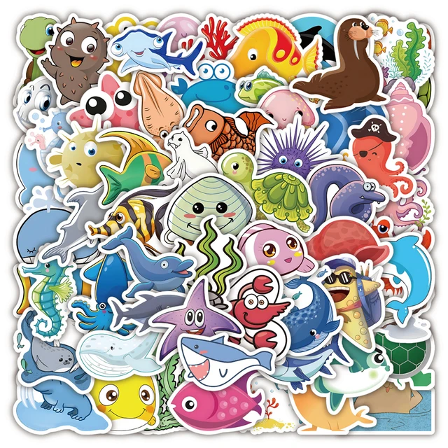 10/30/50pcs Cute Marine Animals Stickers Ocean World Cartoon Decals Kids  Toys DIY Laptop Skateboard Suitcase Luggage Phone Bike - AliExpress