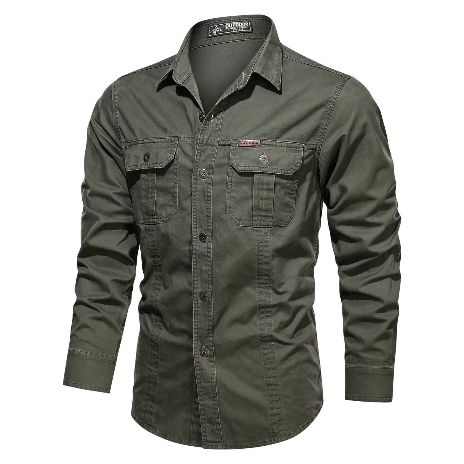 

Мужская рубашка-карго с карманами, однотонная тактическая рубашка большого размера с длинными рукавами и отложным воротником в стиле милитари, весна-осень