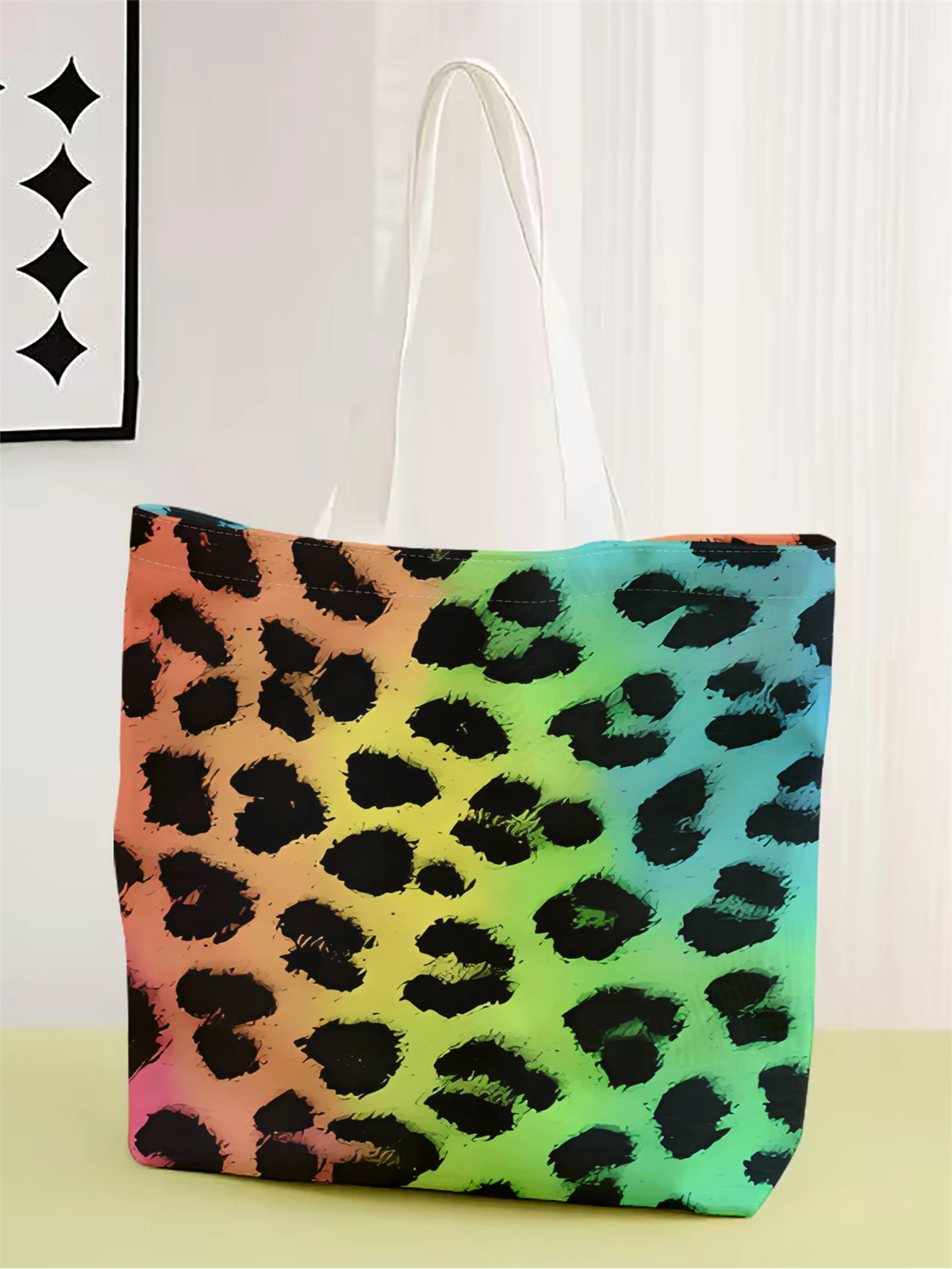 1pc,leopard print handbag, reusable fashionable handbag, multifunctional handbag, printed canvas shopping bag
