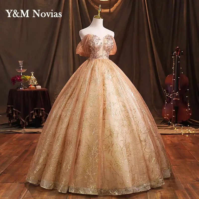 Color Off Shoulder Giltter Quinceanera Dresses Ball Gown Tulle Flowers Formal Party Sweet 18 Vestidos Elegant Prom Dress