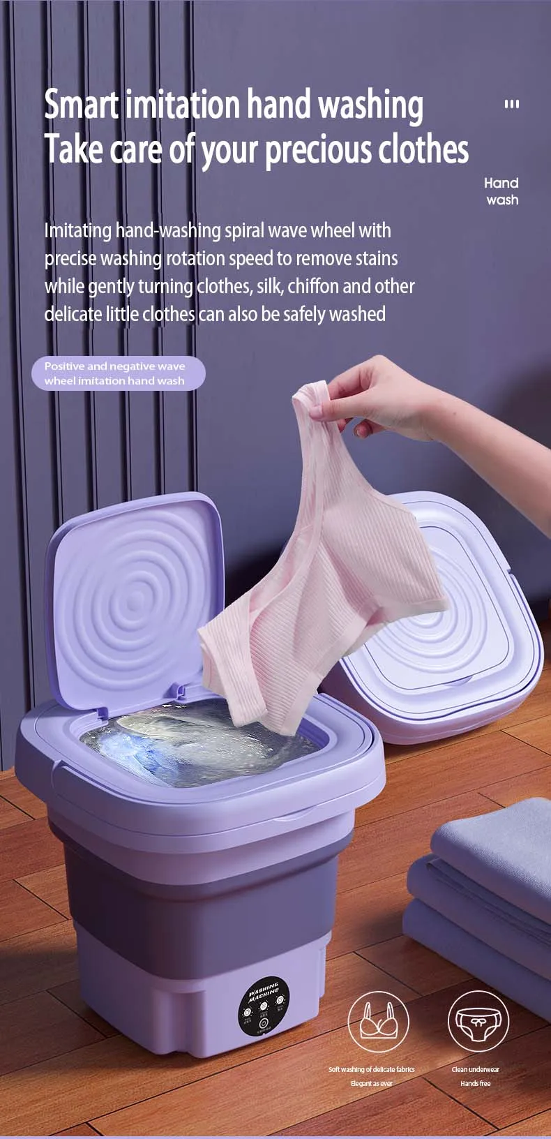 8L נייד כביסה מיני מתקפל גרב תחתוני תחתוני נשלף ביתי מכונת כביסה עם ספינינג יבש כביסה מכונה