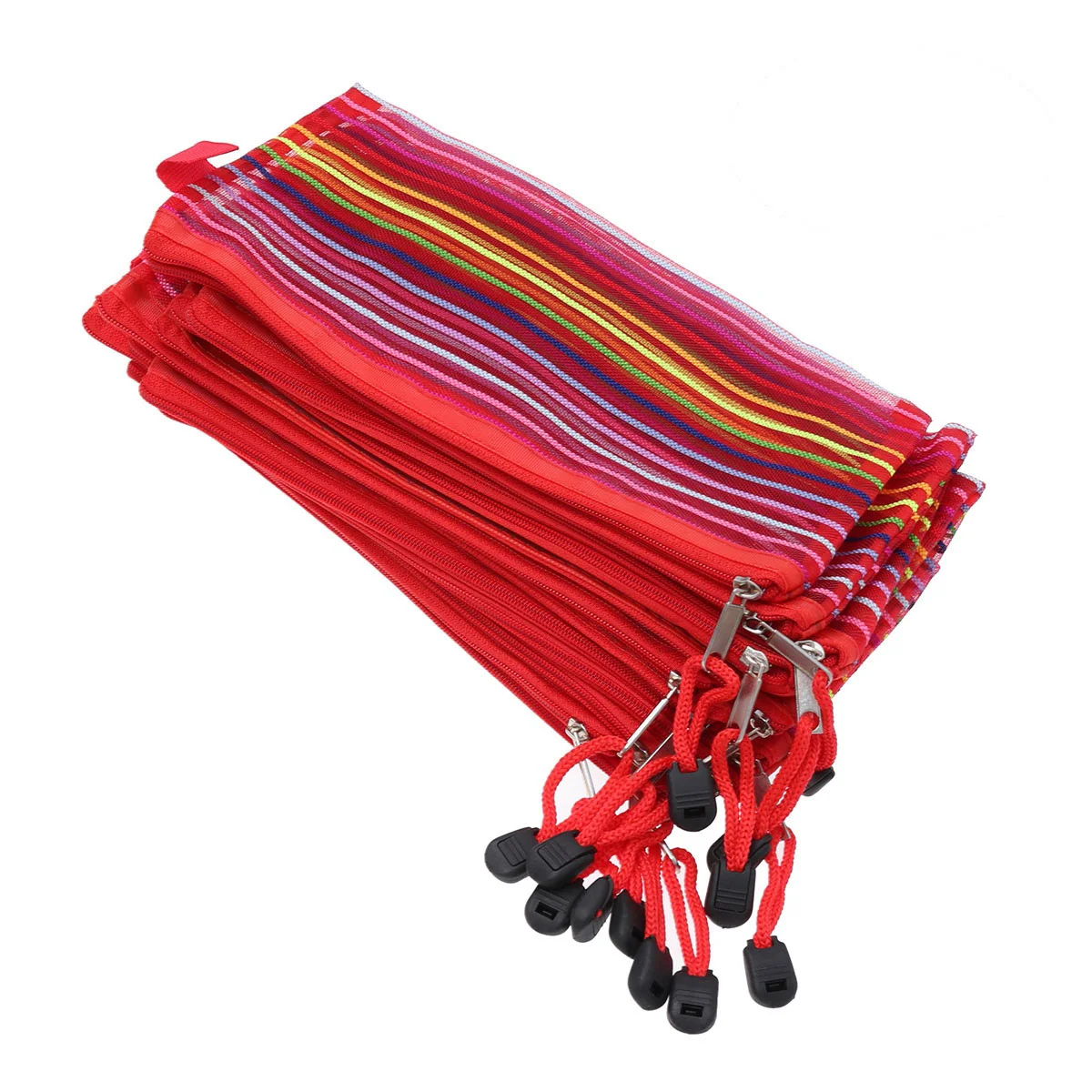 12 Pc Meh Pouch With Zipper Nylon Pencil Cae Colorful Stripe Clutch Bag File Folder Storage Ganizer Travel_voghion.com