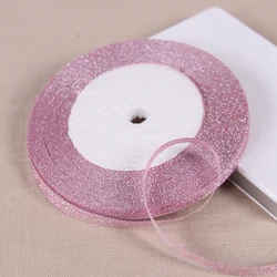 Sparkling Silver & Gold Glitter Satin Ribbon - 25 Yards, 6mm for Elegant Decor & Crafting (Light Pink)