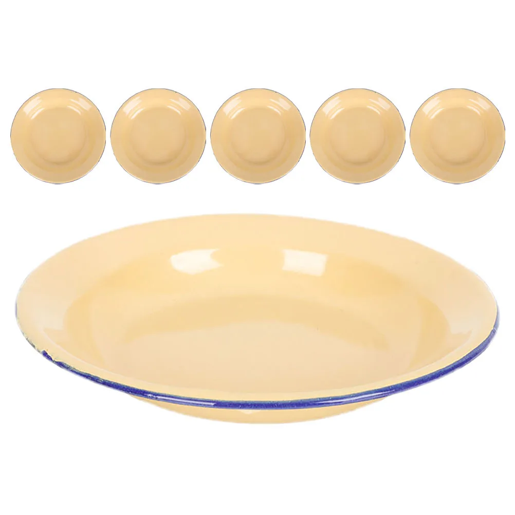 6Pcs Enamelware Plates Set Wide Shallow Design Multifunctional Serving Dishes for Pasta Rice Dessert Ice Cream Indoor Outdoor