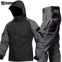 Mens Combat Sets Outdoor Wear-resistant Hooded Tactical Jacket+Multi Pocket Hunting Pants 2-piece Waterproof Training Suits 1