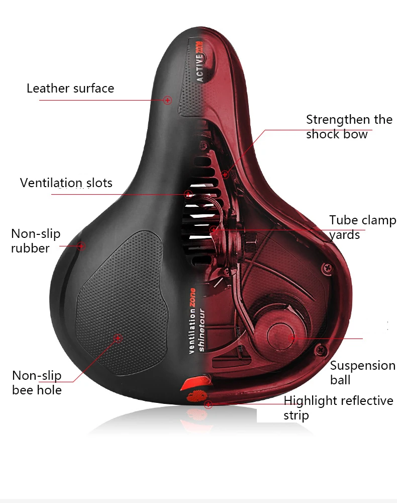 Bicycle Saddle Soft Thicken Wide Bicycle Seat Cycling Big Bum Bike Saddle Reflective Shock Absorbing Hollow Breathable Rainproof Pad