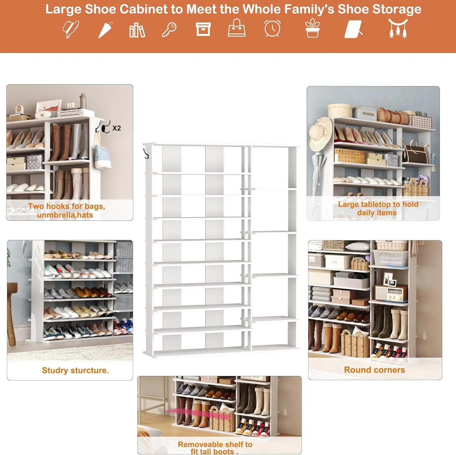 10 Tiers Shoe Rack, 50 Pairs Large  Shelf, 61.8" Tall  Tower, Freestanding Rack Organizer with Open Shelves