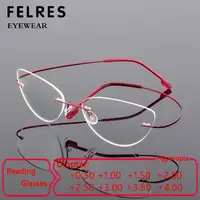 Lunettes de lecture œil de chat en alliage de titane sans limites pour femmes, Anti-lumière bleue, Prescription presbyte, lecteurs classiques féminins 1