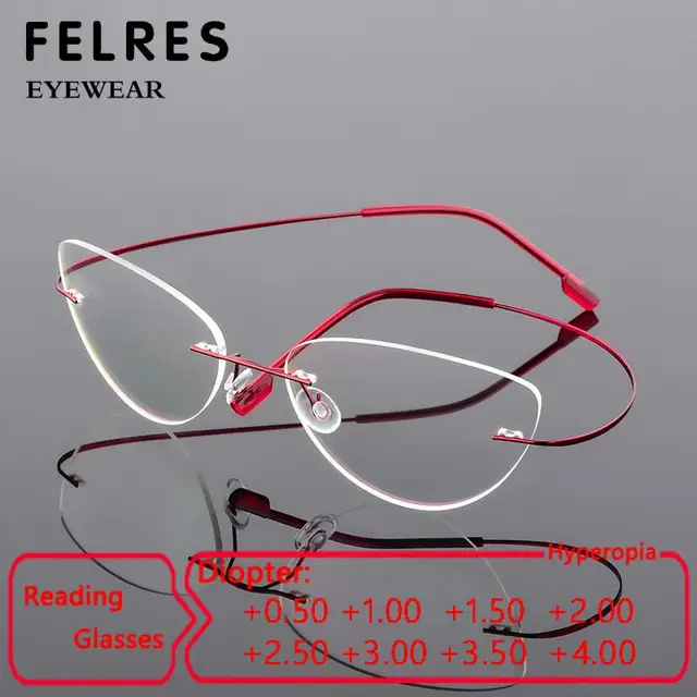 Lunettes de lecture œil de chat en alliage de titane sans limites pour femmes, Anti-lumière bleue, Prescription presbyte, lecteurs classiques féminins 1