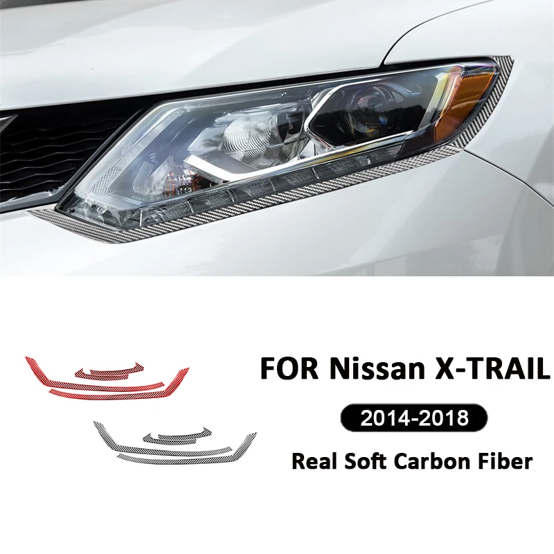 For Nissan X-TRAIL 2014-2018 Accessories Carbon Fiber SUV Car Front Headlight Cover Head Light Lamp Frame Decoration Stickers