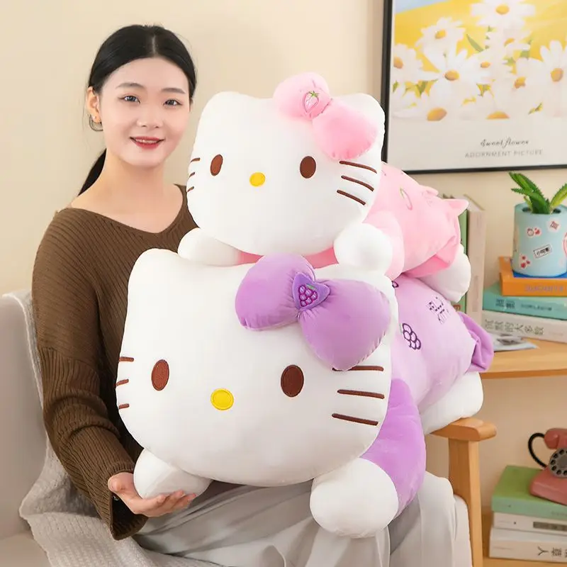 

2024 New Kawaii Hello Kitty Plush Toy Stuffed Animal Pillow KT Cat Doll Children Plushies Home Decoration Girls Birthday Gift