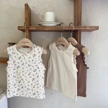 2025 Summer New Baby Sleeveless T Shirts Infant Girl Floral Vest Toddler Cotton Breathable Tee Kids Tee Children Clothes