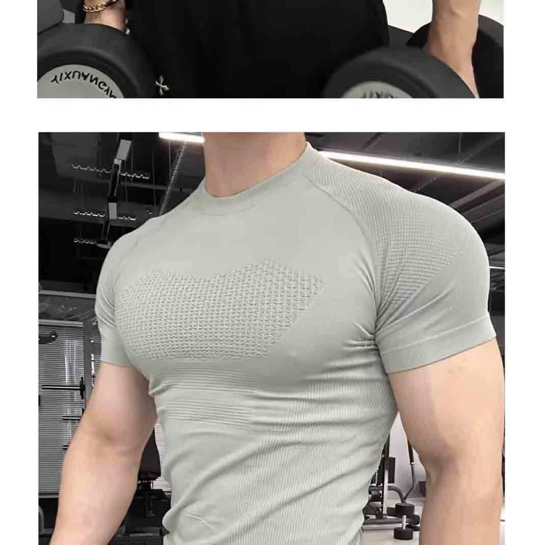 Profional Fitn Sl ort Sve Sport T-irt Men Summer Running Training Qui Dry Crion Tight Outdoor Top