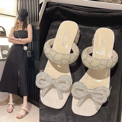 Woman Summer Sandals 2024 Open Toe Sandal Dress Shoes Women’s High Heels Butterfly-knot Sandals Square Heeled Pumps Ladies Shoes