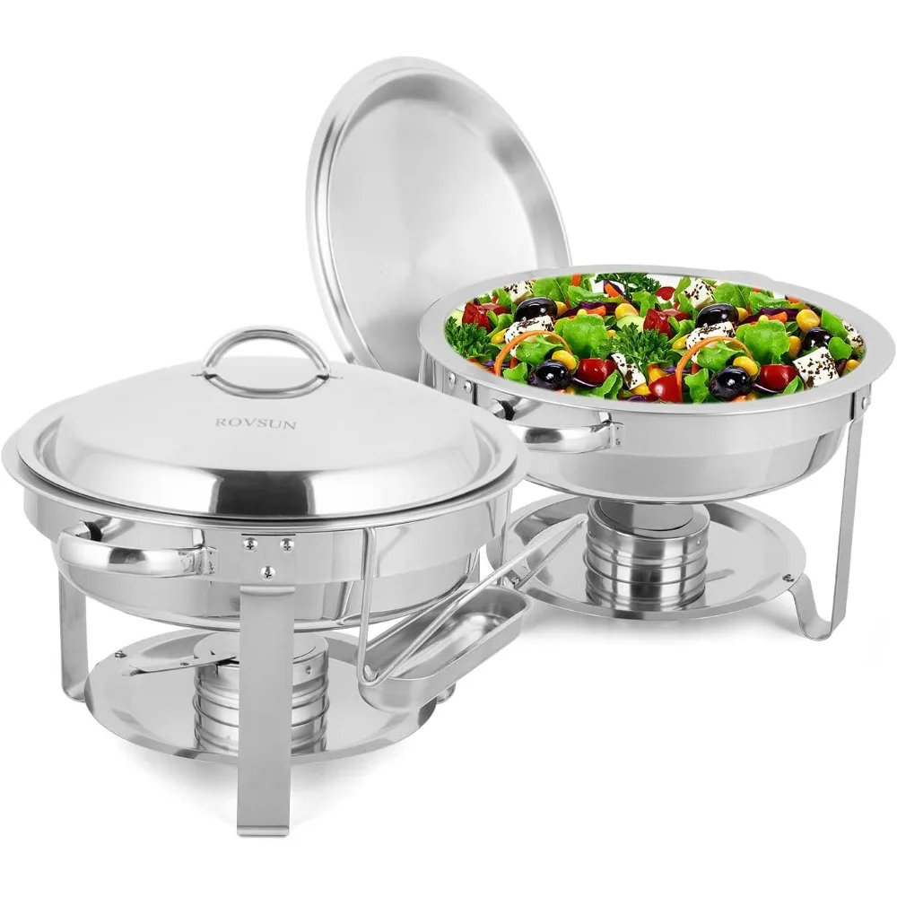 ROVSUN 5 Qt 2 Pack Chafing Dish Buffet Set,NSF Stainless Steel Round Chafers for Catering, Buffet Servers and Warmers Set with L