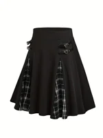 2025 European and American fashion summer new large size girls Gothic mini skirt high waist plaid A-line