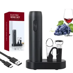 Deluxe 4 - in - 1 Rechargeable Electric Wine Opener Set with Stopper and Pourer (KP1125)