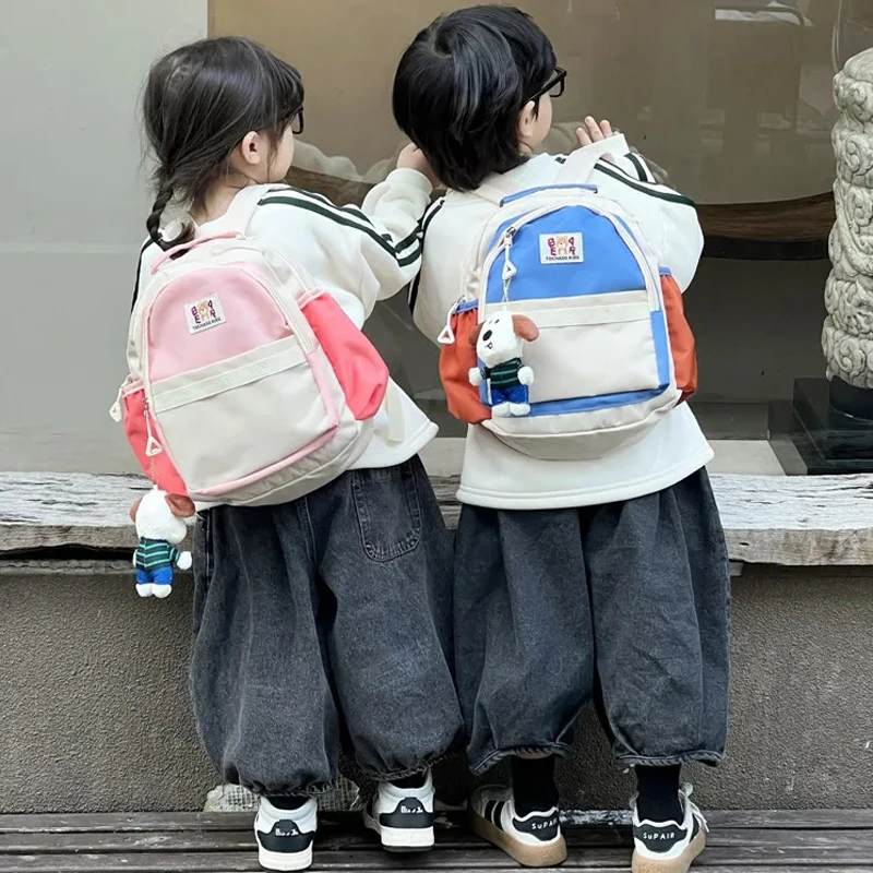 

2024 Kids Backpack School Bag Patchwork Children Shoulder Bag with Dog Toy Travel Baby Backpack Bags for Girls Boys