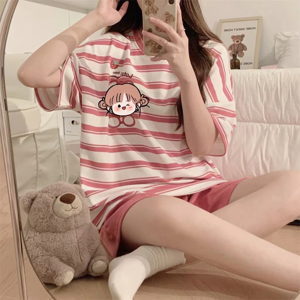 بيجامات قطنية مقلدة على الطراز الكوري للسيدات ، بد...