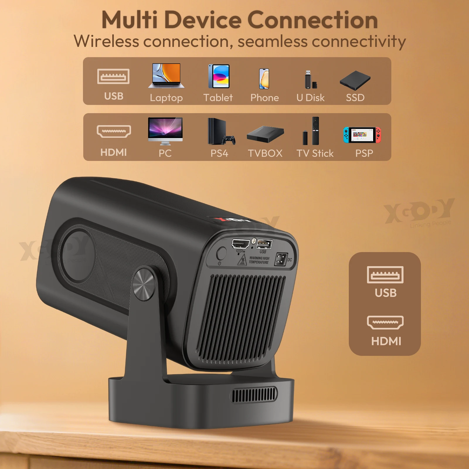 XGODY 4K Mini Beamer HD LCD 500ANSL AutoFocus 5G WiFi BT Projektor Multimediaplayer Built-in Android TV for Home/Outdoor/Office portable projector