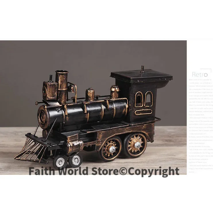 

29CM large # TOP COOL ROCK Vintage handcraft Retro iron Steam locomotive Train model -HOME office BAR RETRO Decor art statue