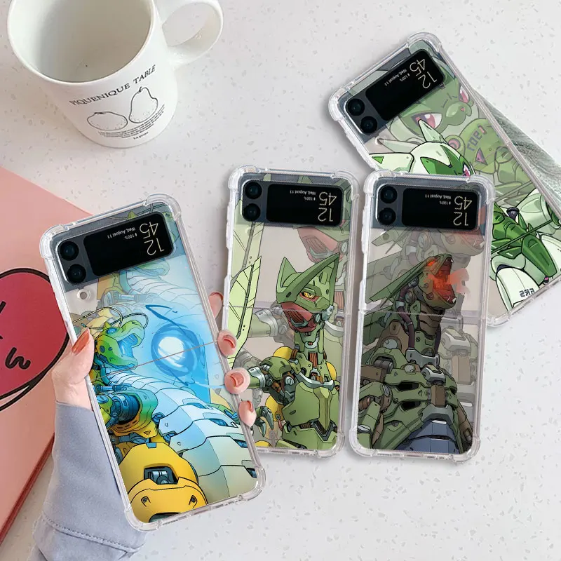 Custodia Airbag Per Samsung Galaxy Z Flip 4 Z Flip3 Cover Trasparente Zflip3 Zflip4 Zflip Shell Phone Fundas Pokemon Machine Baby Lucario
