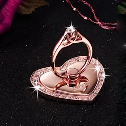 Heart - Shaped Diamond Phone Ring Stand Accessory (Rose gold)
