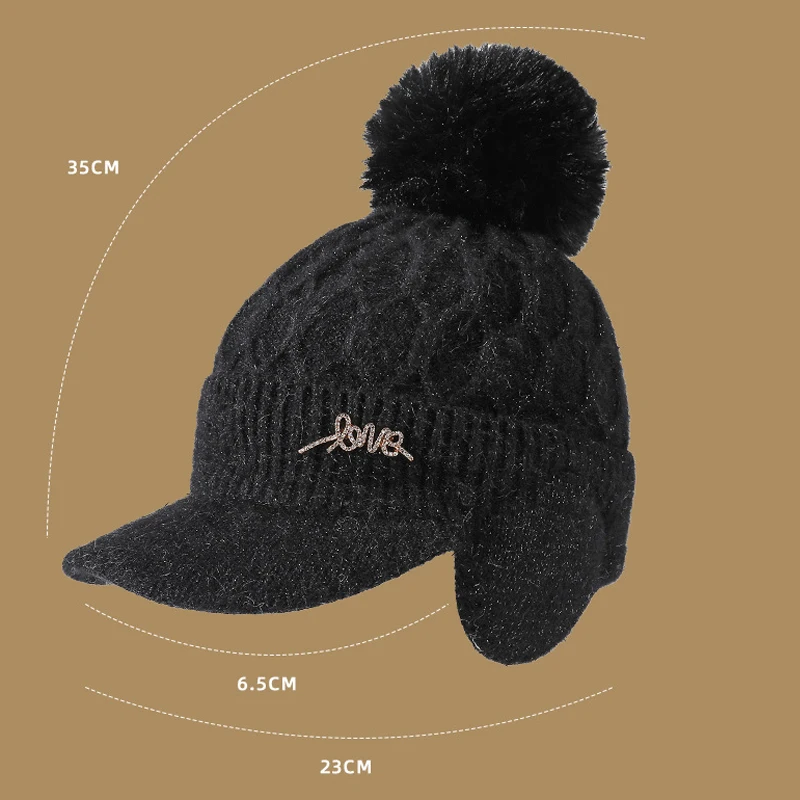 Tykke kanin høreværn Baseball kvinders vinter udendørs kuldesikret varmt hår Bolde strikket kasket Skullies Beanies_voghion.com