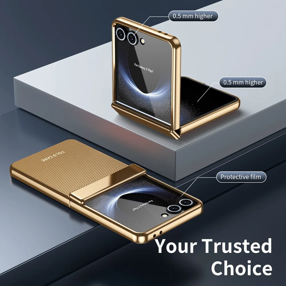 Diamond-Patterned Leather Plated Full-Cover Hinge Case with Glass Protection