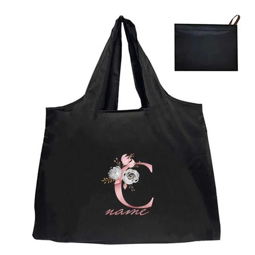 Custom Free Name Foldable Shopping Bag Eco-Friendly Tote Bag Large Capacity Storage Pouch Travel Handbags Reusable Grocery Bags