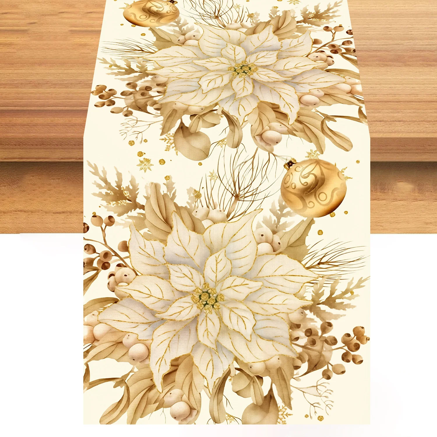 Weihnachtlicher Tischläufer aus Polyester/Leinen in Gold – ideal für Weihnachtsfeiern, Partys, Schneemann-, Elch- und Blumendekoration, winterliche Tischdekoration, Geschenkidee_voghion.com