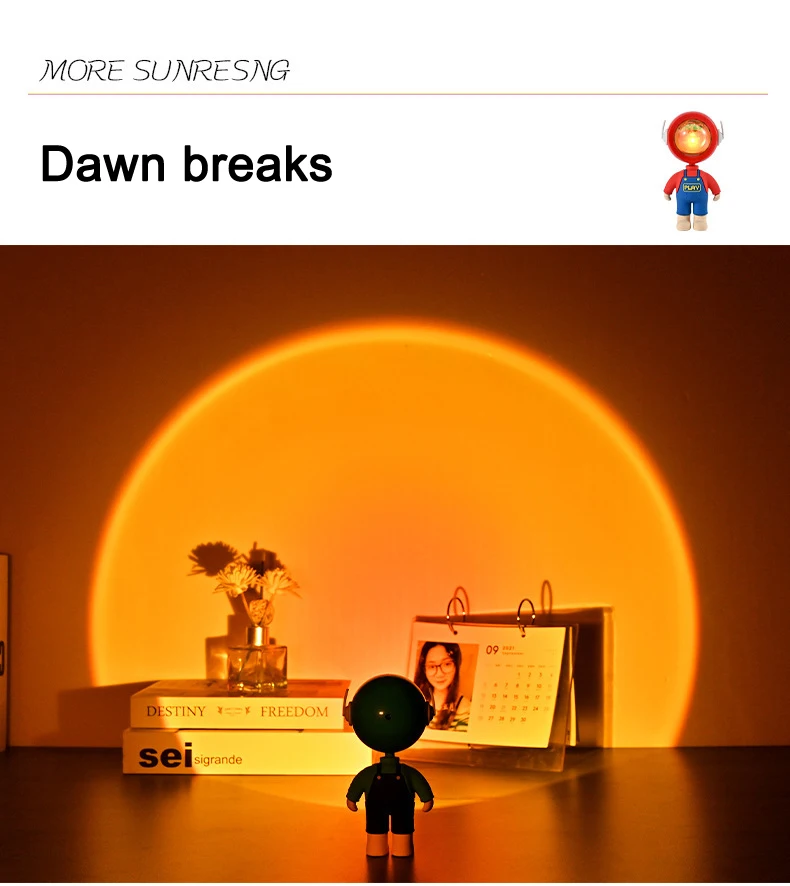Lâmpada de Projeção Pôr do Sol Chubby Astronauta Breaking Dawn Sunset Lâmpada Sol Nunca Ajuste Luz Pequeno Robô Mini Atmosfera 4 Computers & Electronics