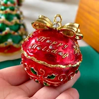 Hinged Xmas Jingle Bell Trinket Box With Crystals Figurines Hand-painted Jewelry Ring Holder Christmas Tree Hanging Decor Gift 2