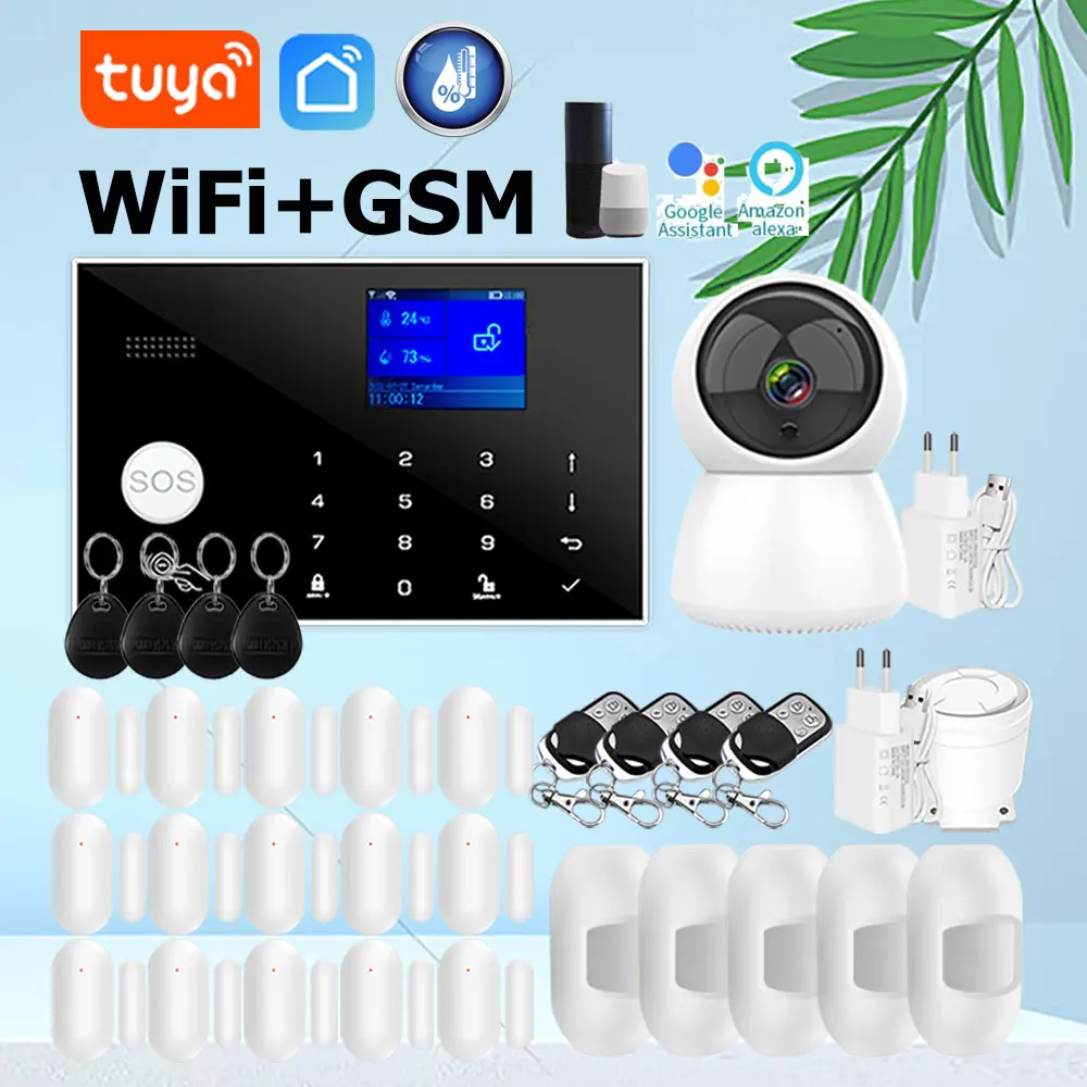 Security System Tuya WIFI GSM Home Security Alarm System Support Temperature Humidity 433MHz Burglar Host Smart Life App Control Alexa Google