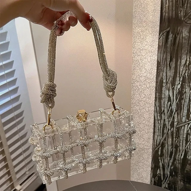 Pochette Trasparente In Acrilico Da Sera - Borsetta Elegante Con Catena Per Matrimoni E Feste - Foto 6