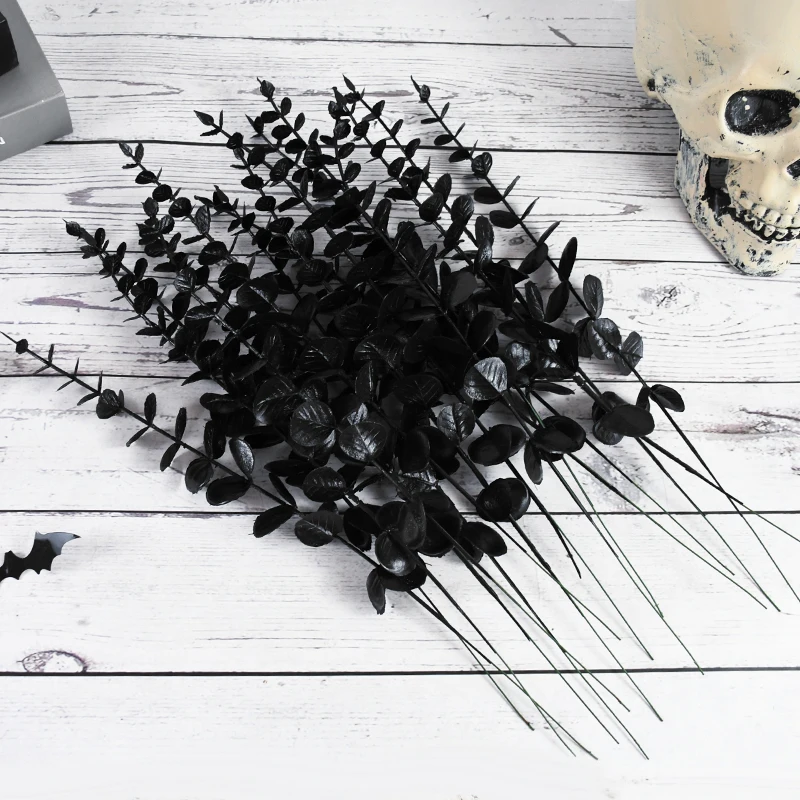 10/20Pcs Black Artificial Eucalyptus Branches Simulation Flower Stems Halloween Thanksgiving Ornaments DIY Home Table Decoration