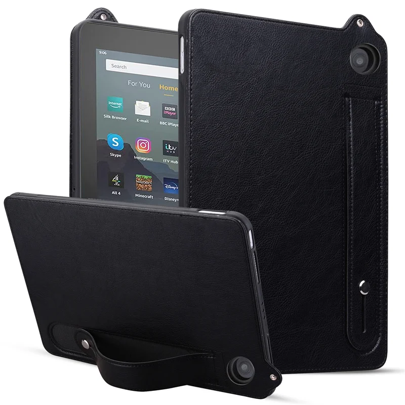 Premium PU Leather Stand Case for Fire HD 8 Tablet - Soft TPU Back & Handheld Design