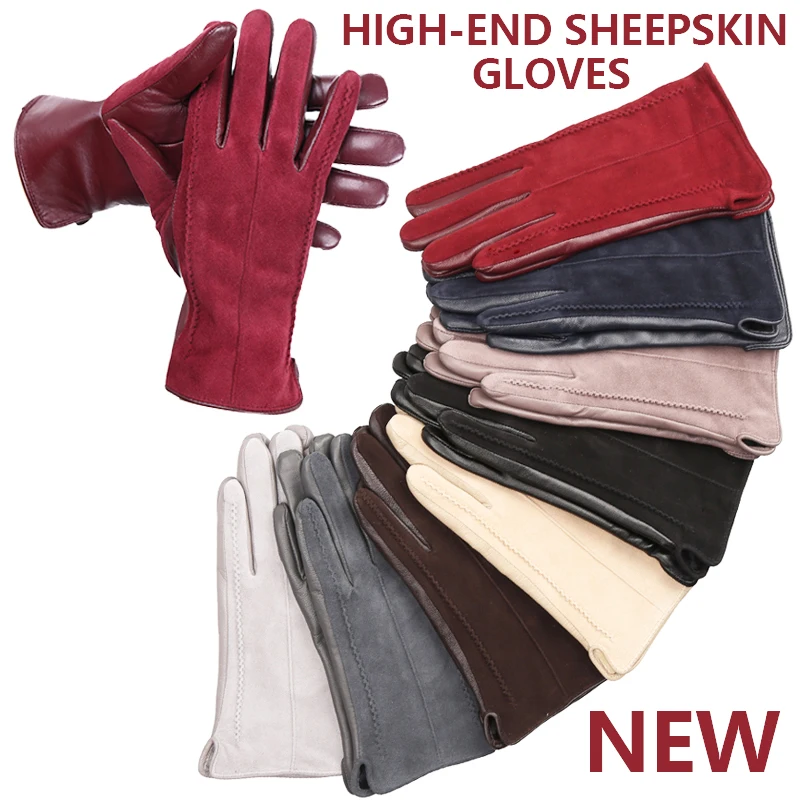 Leather Gloves Women's Leather Gloves Genuine Suede Winter Gloves
