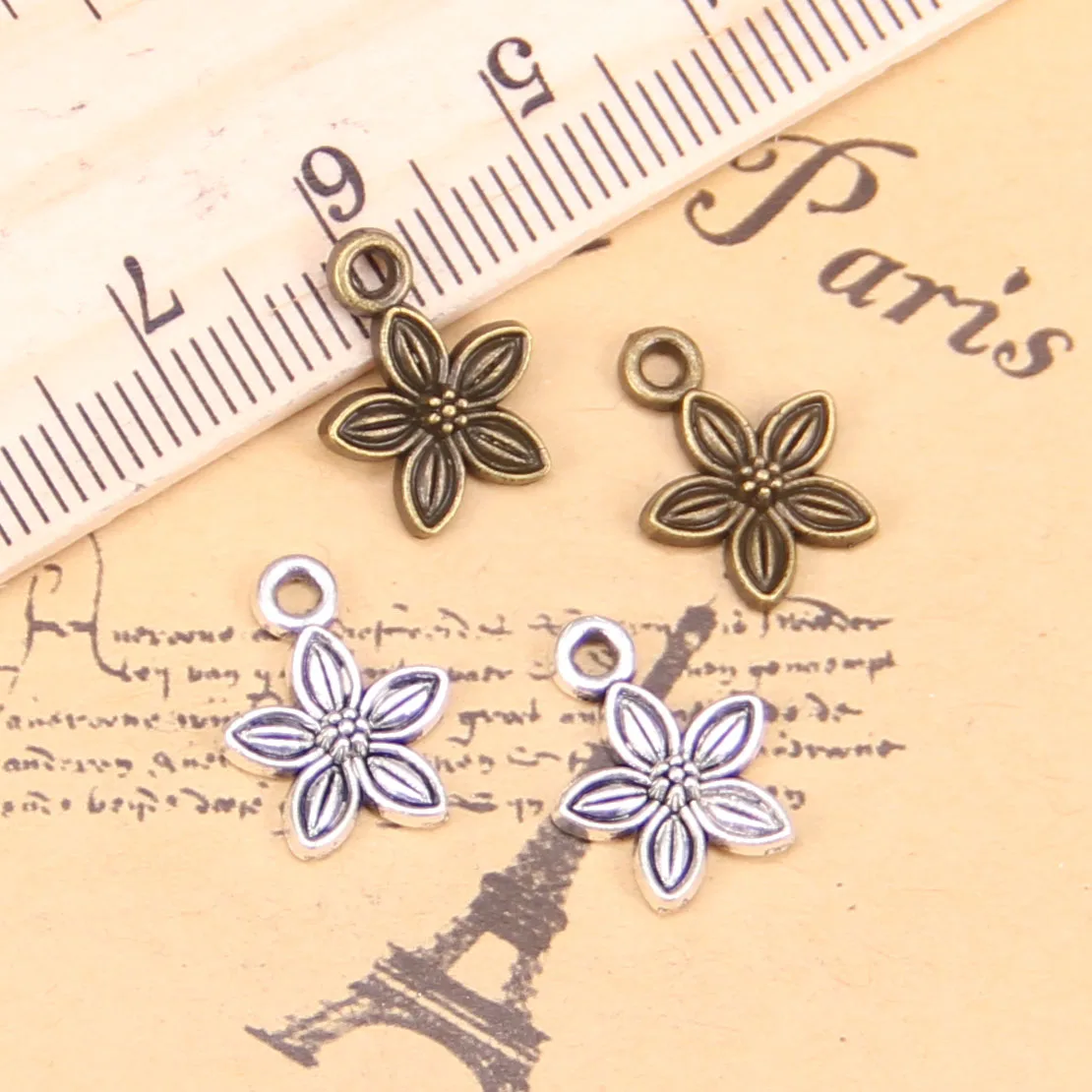 

240 шт. Подвески для изготовления ювелирных изделий, цветок 11x11 мм, антикварные посеребренные Подвески «сделай сам», искусственное ожерелье ручной работы