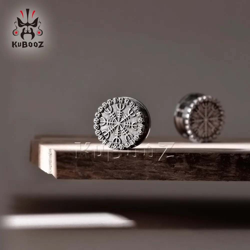KUBOOZ 빈티지 스테인레스 스틸 신비한 룬 이어 플러그, 피어싱 터널 확장기, 바디 쥬얼리 귀걸이 게이지 스트레처, 2 개