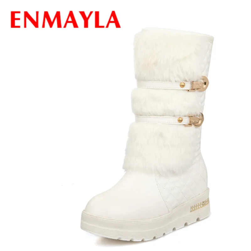Enmayla Nieuwe Winter Mode Gesp Bont Laarzen Vrouwen Slip On Flats Half Snowboots  Wit Zwart Metalen Decoratie Dames schoenen|fur boots women|fashion fur  bootsfur boots - AliExpress
