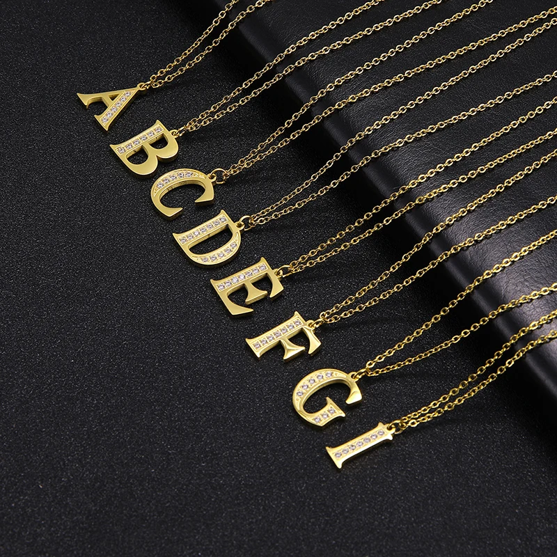 Elegant Gold Alphabet Pendant Necklace with Clear Zircon Accent